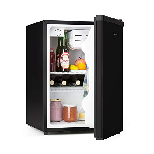 Klarstein Cool Kid – nevera para bebidas, mininevera, minibar, 66 litros de volumen, clase F, 109 kWh/año, aislada, 45 x 63 x 51 cm, 42db, acero inoxidable, negro