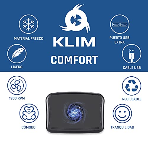 KLIM Comfort + Base de refrigeración para portátil + Protégete del Calor y Evita el sobrecalentamiento + Nueva 2022 + Silenciosa y cómoda, Compatible de 10 a 15,6" + Muy Estable + Bajo Ruido