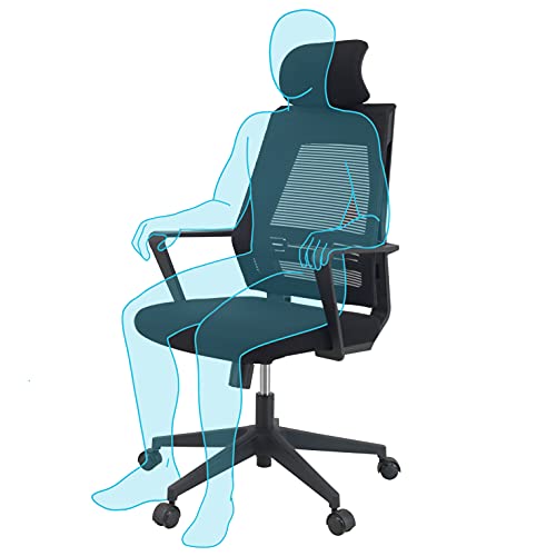 KLIM K300 Office Chair - Silla de Oficina ergonómica con reposacabezas + Cojín y Tela Suaves + hasta 110 kg + Silla de Escritorio con Ruedas para Oficina y casa + 5 años de garantía + Nueva 2022