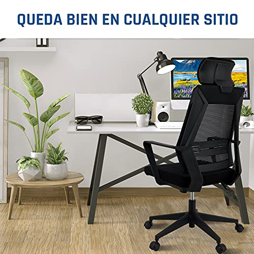 KLIM K300 Office Chair - Silla de Oficina ergonómica con reposacabezas + Cojín y Tela Suaves + hasta 110 kg + Silla de Escritorio con Ruedas para Oficina y casa + 5 años de garantía + Nueva 2022