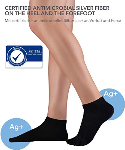 Knitido Dr. Foot® Silver Protect Calcetines antibacterianos con dedos, de algodón con fibra de plata para la diabetes y la prevención de infecciones, Talla:35-38, Colores:negro (101)