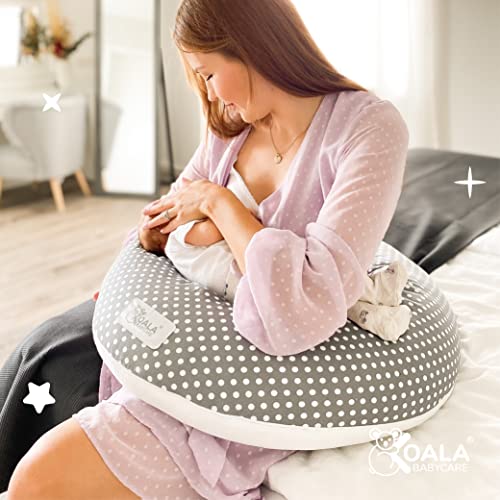 Koala Babycare Almohada Embarazada Multifuncional - Cojin Lactancia y Almohada para Dormir de Lado - Funda Intercambiable 100% Algodón y Relleno de Poliéster - Koala Hugs (Gris - Lunares Blancos)