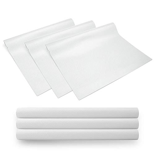 KONKY 45 x 150cm x 3 Rollos EVA Protector Antideslizante Cocina, Estantes el gabinete Estera Cuttable, Impermeable Estera del refrigerador, Forro de cajón Reutilizable, Blanco