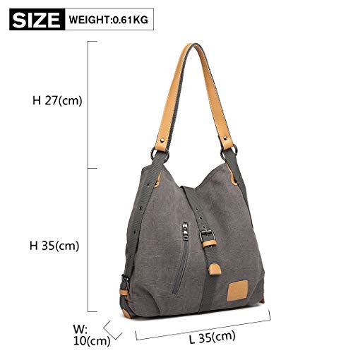 Kono Mochila de bandolera, bolsos de lona versátiles y multifuncionales para las mujeres niñas, elegantes bolsos cruzados, mochila duradera para viajes de gran capacidad para portátiles (Gris)