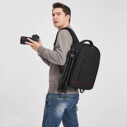 Kono Mochila para Cámara Impermeable para Cámara Réflex Digital SLR DSLR Lente Trípode Flash y accesorios de Gran Capacidad Mochila para Ordenador Portátil (Negro)