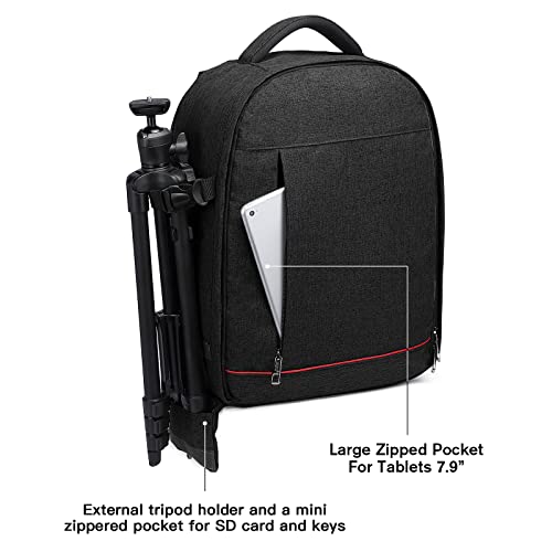 Kono Mochila para Cámara Impermeable para Cámara Réflex Digital SLR DSLR Lente Trípode Flash y accesorios de Gran Capacidad Mochila para Ordenador Portátil (Negro)