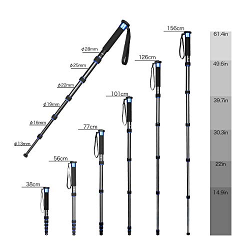 koolehaoda Monopie de 6 Secciones Varilla compacta Unipod de aleación de Aluminio, máx. Carga 10 kg, el tamaño Plegable es de Solo 38 CM (Azul)