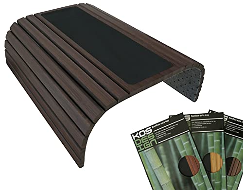 Kos Design Bandeja de bambú para reposabrazos con antideslizante para todos los reposabrazos. Color natural oscuro se adapta a cualquier interior.