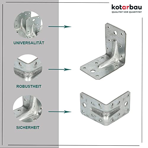 KOTARBAU® Conector angular de 75 x 75 x 55 mm con ranura, ángulo de agujero, ángulo de construcción, conector de madera, ángulo de viga, ángulo de alta calidad, plateado, 50 unidades