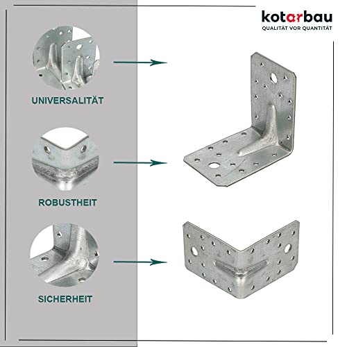 KOTARBAU® Conector angular de 90 x 90 x 65 mm, con ranura, ángulo de agujero, ángulo de construcción, conector de madera, ángulo de viga, conector de alta calidad, color plateado, 50 unidades