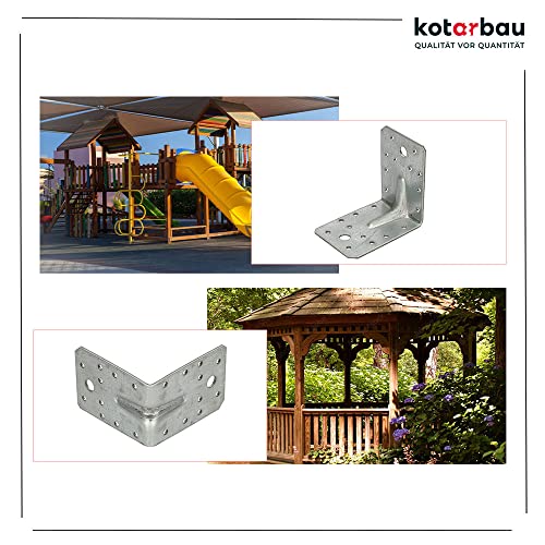 KOTARBAU® Conector angular de 90 x 90 x 65 mm, con ranura, ángulo de agujero, ángulo de construcción, conector de madera, ángulo de viga, conector de alta calidad, color plateado, 50 unidades