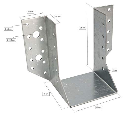 KOTARBAU® Juego de 10 soportes de vigas tipo A, 80 mm, conectores para vigas de madera, conectores para construcción exterior