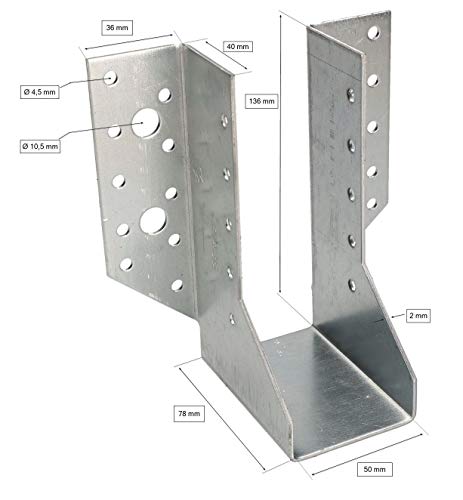 KOTARBAU® Juego de 25 soportes para vigas tipo A, 50 mm, conectores para vigas de madera, conectores para construcción exterior