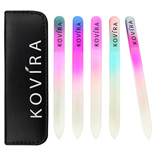 Kovira Lima de Cristal para Uñas (Pack de 5) con Estuche Protector – Set Lima Cristal Duradera Dos Lados – Manicura/Pedicura para Dar Forma Uñas Natural y Artificial – Lima de Cristal Profesional