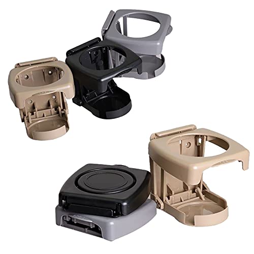 kpysit Soporte Vaso Coche, Posavasos Coche Ajustable, 3pcs Plegable Soporte de plástico para Bebidas, con Tornillos y Adhesivos, Que se Utiliza para Fijar la Taza en el Coche(Gris, Beige, Negro)