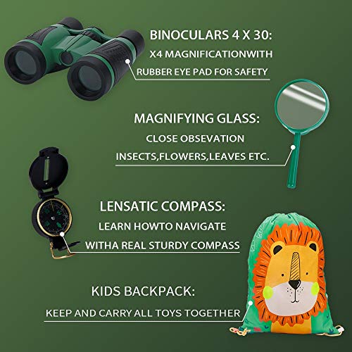 kramow Kit de Exploración para Niños 27PCS,Juguetes Niños 4 años,Binoculares para Niños Aventura al Aire Libre Juguetes educativos, Regalo de Cumpleaños para Niños de 3-10 Años