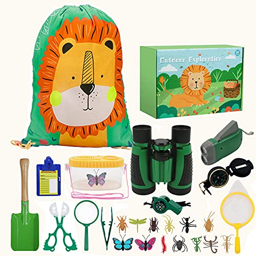 kramow Kit de Exploración para Niños 27PCS,Juguetes Niños 4 años,Binoculares para Niños Aventura al Aire Libre Juguetes educativos, Regalo de Cumpleaños para Niños de 3-10 Años