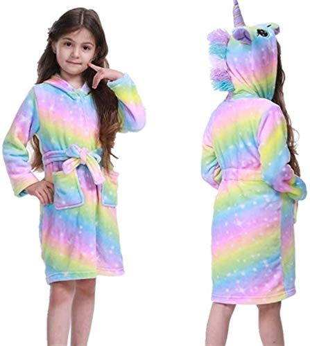 Ksnnrsng Suave Unicornio Albornoz con Capucha Ropa de Dormir- Regalos de Unicornio para Niñas (Arco Iris Púrpura, 8-9 años)