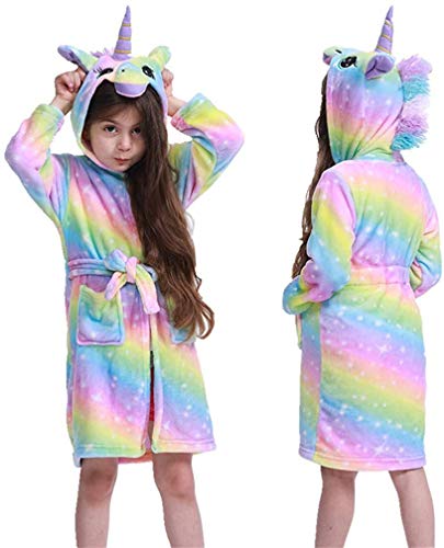 Ksnnrsng Suave Unicornio Albornoz con Capucha Ropa de Dormir- Regalos de Unicornio para Niñas (Arco Iris Púrpura, 8-9 años)