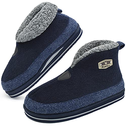 KuaiLu Zapatillas Casa Bota Hombre Invierno Fieltro Cerradas Babuchas Caballero Caliente Peluche Lana Piel Pantuflas Botines Comoda Ortopedicas Fascitis Plantar Slippers Antideslizante Suela Azul 40