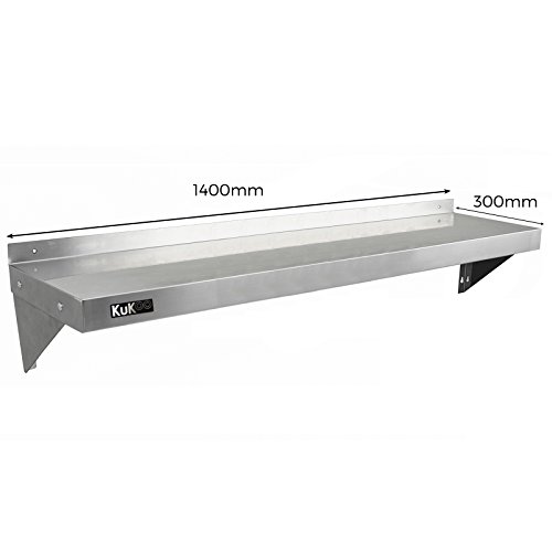 KuKoo - 2 Estantes de Pared 140cm x 30cm de Acero Inoxidable para Cocina Comercial, Café, Bar, Restaurante y Taller