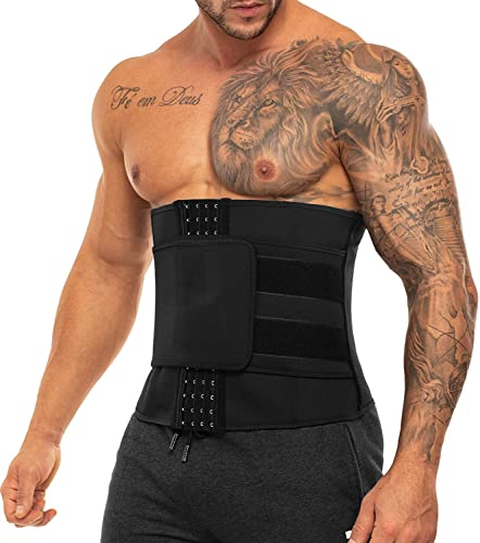 KUMAYES Faja Reductora Adelgazante Neopreno para Hombre Fajas Reductoras Abdomen Cinturón Lumbar Reductor de Cintura y Abdomen para Gimnasio (M, Negro)