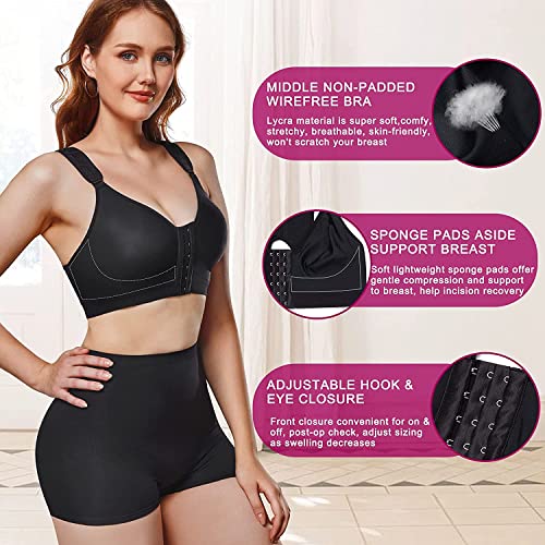 KUMAYES Mujer Sujetador Deportivo Mujer para Post Operatorio Sport Bra Cierre Frontal Tallas Grandes Sin Costuras para Yoga Fitness (XL, Negro)