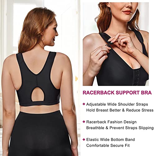 KUMAYES Mujer Sujetador Deportivo Mujer para Post Operatorio Sport Bra Cierre Frontal Tallas Grandes Sin Costuras para Yoga Fitness (XL, Negro)