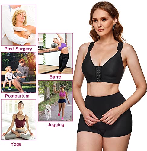 KUMAYES Mujer Sujetador Deportivo Mujer para Post Operatorio Sport Bra Cierre Frontal Tallas Grandes Sin Costuras para Yoga Fitness (XL, Negro)