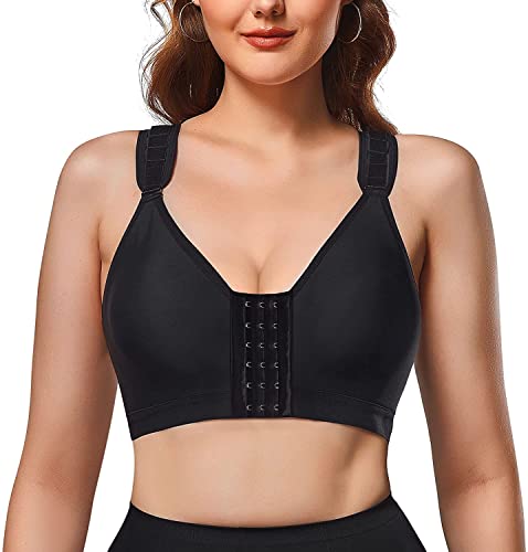 KUMAYES Mujer Sujetador Deportivo Mujer para Post Operatorio Sport Bra Cierre Frontal Tallas Grandes Sin Costuras para Yoga Fitness (XL, Negro)