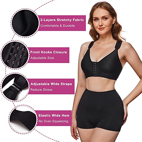 KUMAYES Mujer Sujetador Deportivo Mujer para Post Operatorio Sport Bra Cierre Frontal Tallas Grandes Sin Costuras para Yoga Fitness (XL, Negro)