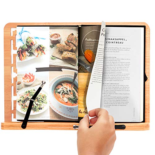 Kurtzy Atril para Libros de Cocina Soporte Libros de Bambú Ajustable 33,5 x 23,5 cm – Atril Plegable – Puede Contener Libros Grandes y Pequeños, Partitura, iPads y Tabletas