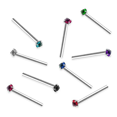 Kurtzy Pendientes Nariz Perno (Pack de 20) Piercing Nariz Acero Inoxidable 1,8 mm - Set Cristal con Colores Variados para Cartílago, Tragus, Nostril, Labret, Helix y Labios – Hombre y Mujer