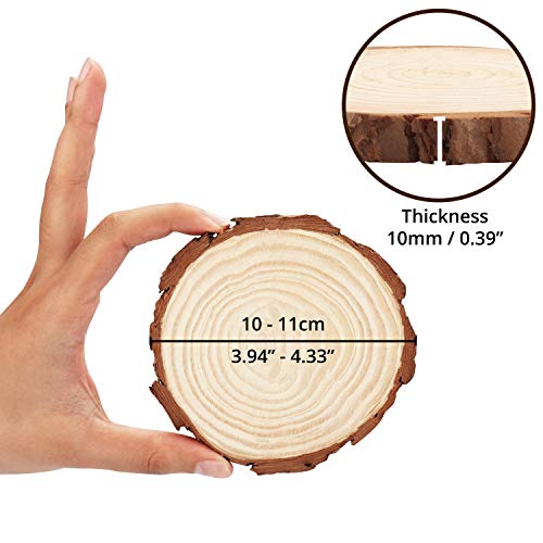 Kurtzy Rodajas de Madera sin Acabado Círculos de Madera Natural (Pack de 10) Disco de Madera 10-11 cm y 10 mm de Grosor - Troncos de Madera con Corteza y Acabado Suave - Decoración, Posavasos, Navidad