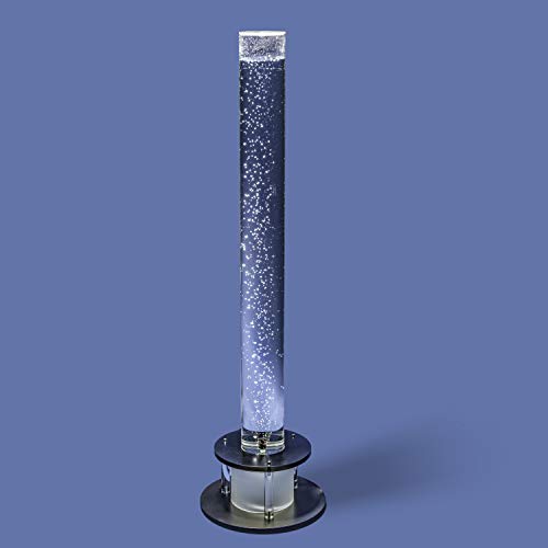 KUS Kunststofftechnik Columna de agua con burbujas de 100 mm de diámetro, altura = 1080 mm, pie negro, con iluminación LED.