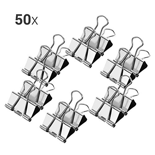 kwmobile Set de 50 Clips para la Oficina casa Escuela - Pinzas para Papel de Metal- 32MM - Plateado