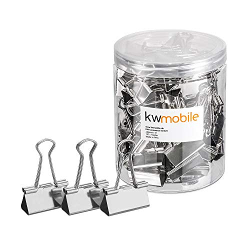 kwmobile Set de 50 Clips para la Oficina casa Escuela - Pinzas para Papel de Metal- 32MM - Plateado