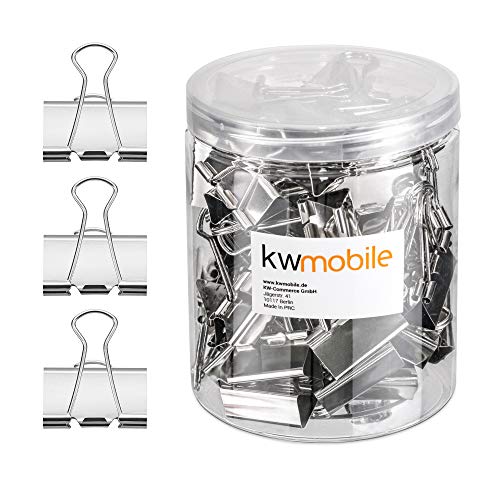 kwmobile Set de 50 Clips para la Oficina casa Escuela - Pinzas para Papel de Metal- 32MM - Plateado