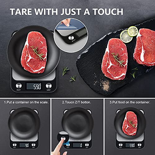 KYG Báscula de Cocina Digital 10kg/1gr, Balanza de Alimentos Medicíón con Pantalla LCD Retroiluminada, de Acero Inoxidable