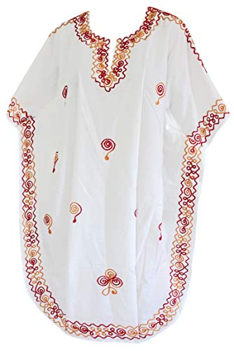 LA LEELA Mujer Kaftan Rayón Túnico Bordado Kimono Estilo Más tamaño Vestido para Loungewear Vacaciones Ropa de Dormir & Cada día Cubrir para Arriba Tops Camisolas Playa Ghosts Blanco_R320