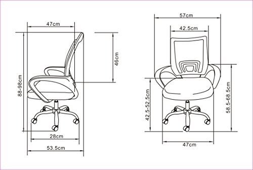 La Silla Española Ribadeo Oficina sin Reposacabezas, Poliéster y Rejilla, Rosa, 61x58x89 cm, reposabrazos, con ruedas, altura ajustable