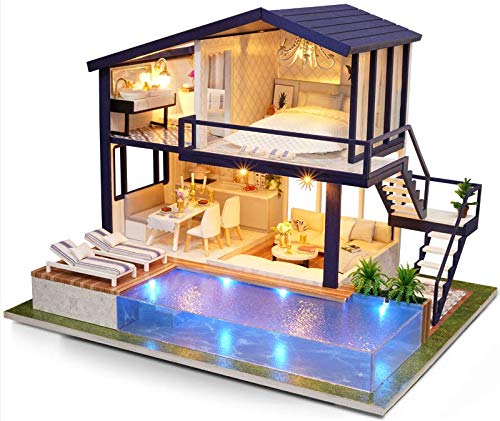 La Vida en Led DIY Casa de Muñecas con Piscina Miniatura Puzzle 3D con luz y música (Casa DIY Piscina)