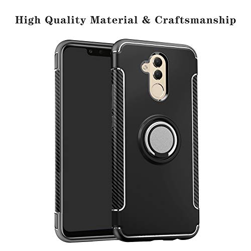 Labanema Mate 20 Lite Funda, 360 Rotating Ring Grip Stand Holder Capa TPU + PC Shockproof Anti-rasguños teléfono Caso protección Cáscara Cover para Huawei Mate 20 Lite - Negro