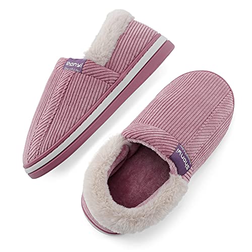 LACOFIA Zapatillas de Estar en Casa de Mujer Cerradas Pantuflas Señora Invierno con Suela de Goma Antideslizante para Interiores y Exteriores Morado 36/37