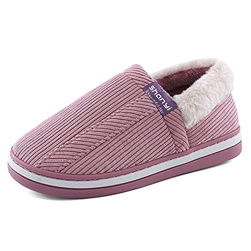 LACOFIA Zapatillas de Estar en Casa de Mujer Cerradas Pantuflas Señora Invierno con Suela de Goma Antideslizante para Interiores y Exteriores Morado 36/37