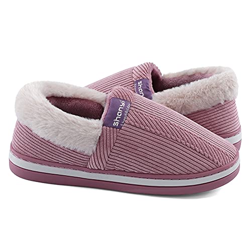 LACOFIA Zapatillas de Estar en Casa de Mujer Cerradas Pantuflas Señora Invierno con Suela de Goma Antideslizante para Interiores y Exteriores Morado 36/37