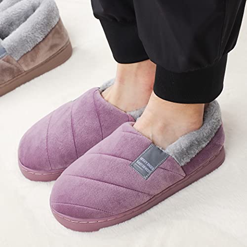 LACOFIA Zapatillas de Estar por Casa de Mujer Cerradas Pantuflas Señora Invierno con Suela de Goma Antideslizante para Interiores y Exteriores Morado 40/41