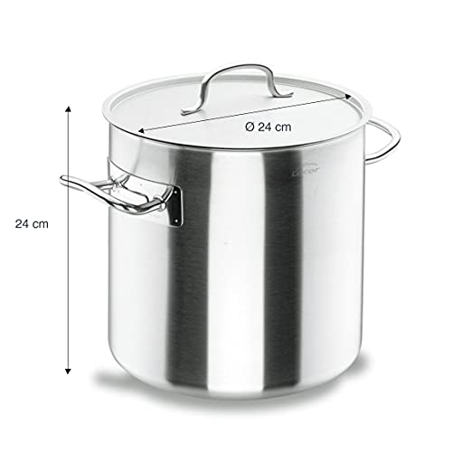 Lacor Olla Alta Acero Inoxidable, Incluye Tapa, Apta para Todo Tipo de Cocinas, Acabado Mate, Capacidad: 10.5 L, Diámetro: 24 cm, Plata, 26 cm