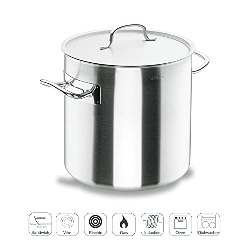 Lacor Olla Alta Acero Inoxidable, Incluye Tapa, Apta para Todo Tipo de Cocinas, Acabado Mate, Capacidad: 10.5 L, Diámetro: 24 cm, Plata, 26 cm