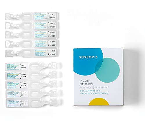 Lágrimas artificiales monodosis para ojos secos | Gotas colirio para ojos rojos, irritados o alergia con doble humectación: ácido hialurónico e hidroxietilcelulosa | 10 x 0,35ml